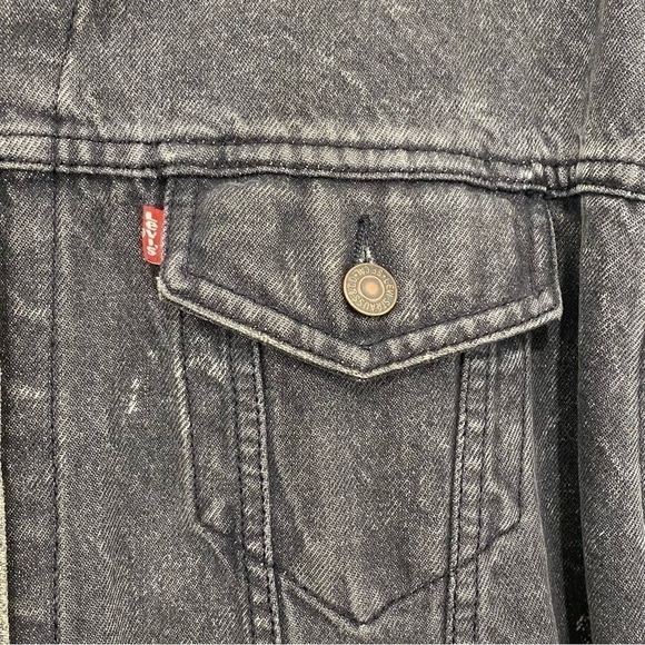 Levis Medium Trucker Jacket Denim Cotton Button Black Stonewash Retro Oversized - Picture 7 of 16